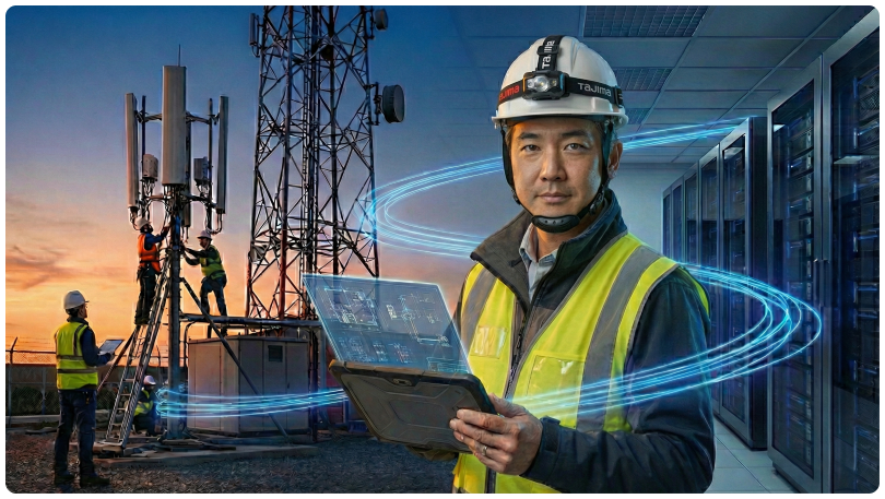 電気通信工事現場と電気通信工事施工管理技士の画像