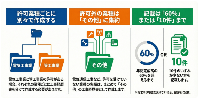 工事経歴書作成要点のインフォグラフィック